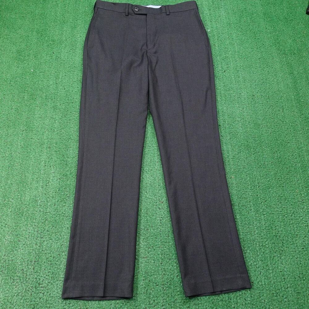 Roundtree & Yorke Dress‎ Pants Mens 32x32 TravelSMART Gray Checked Stretch